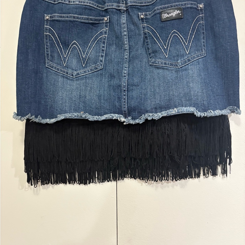 Wrangler Blue Denim Skirt with Black Fringe - Picture 6 of 10